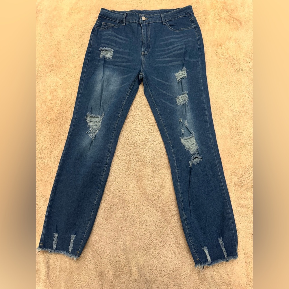 Distressed Stretch Blue Women's Jeans XL